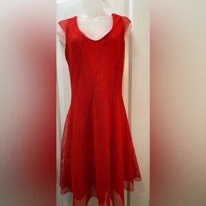 DKNY Jeans Vibrant Red Orange Mesh Dress Medium